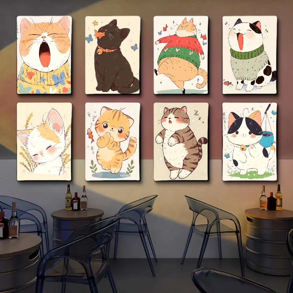 

Cute Cat Whitepaper Poster Waterproof Paper Sticker Coffee House Bar Posters Wall Stickers