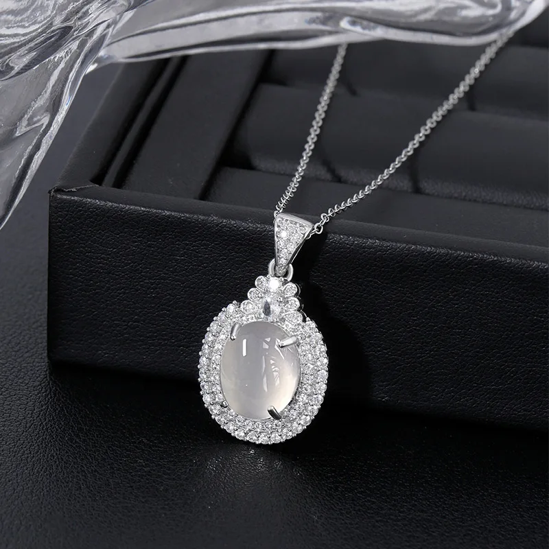 Classic series natural ice chalcedony necklace new in original High quality translucent collarbone chain wedding jewelry