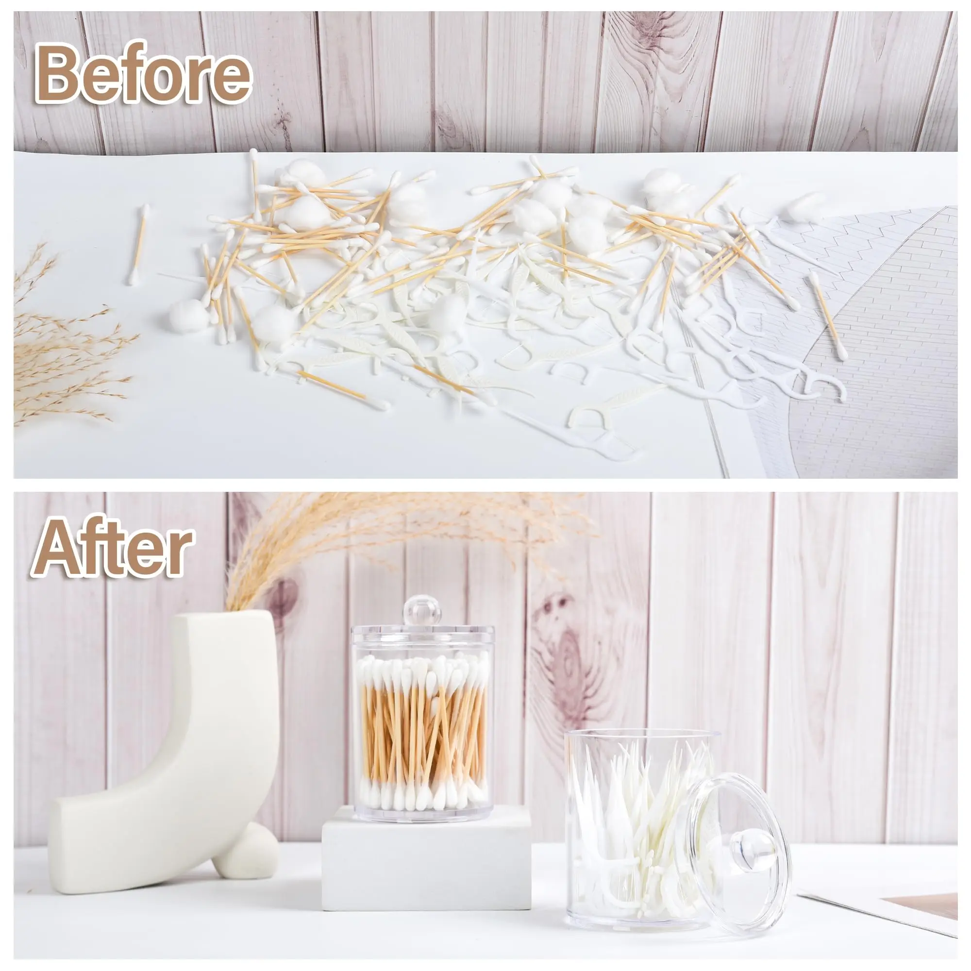 2/4 Pack Holder Dispenser with Lid Clear Plastic Bathroom Vanity Canisters Jars Cotton Balls Pads Swabs Holder Jar for Home