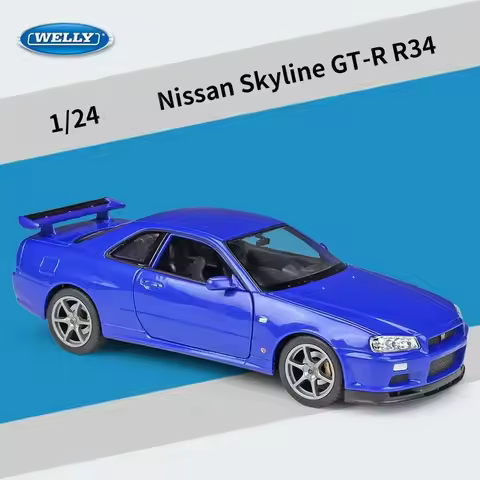 WELLY 1:24 Nissan Skyline GT-R R34 Simulation Alloy Car Model - Suitable for Children's Toys and Collections