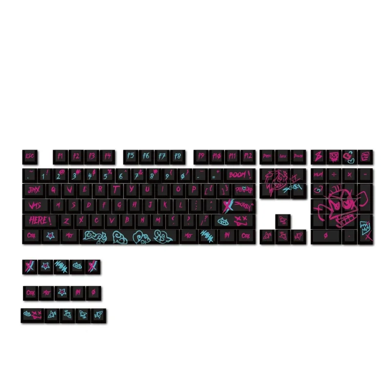 ECHOME Arcane Theme Keycaps PBT Dye Subbed Cherry Profile Custom Jinx Scrawl Keyboard Cap Key Cap for Mechanical Keyboard Gift