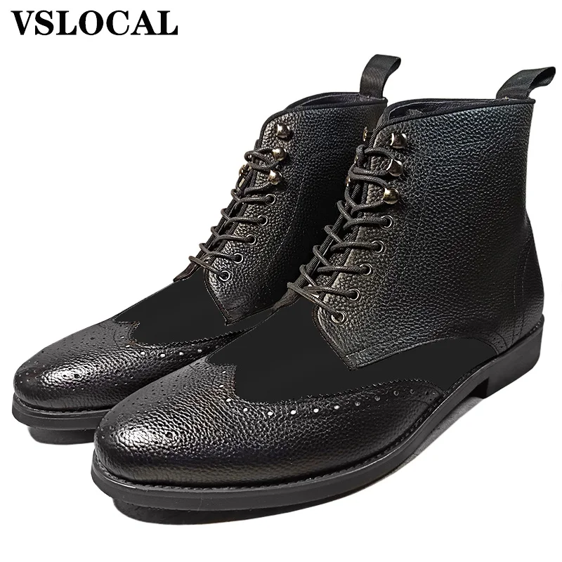 

Luxury Brand Men Ankle Boots Casual Mens Dress Shoes Black WingTip Lace Up Cowboy Boots Mix-Colors Leather Boots For Men