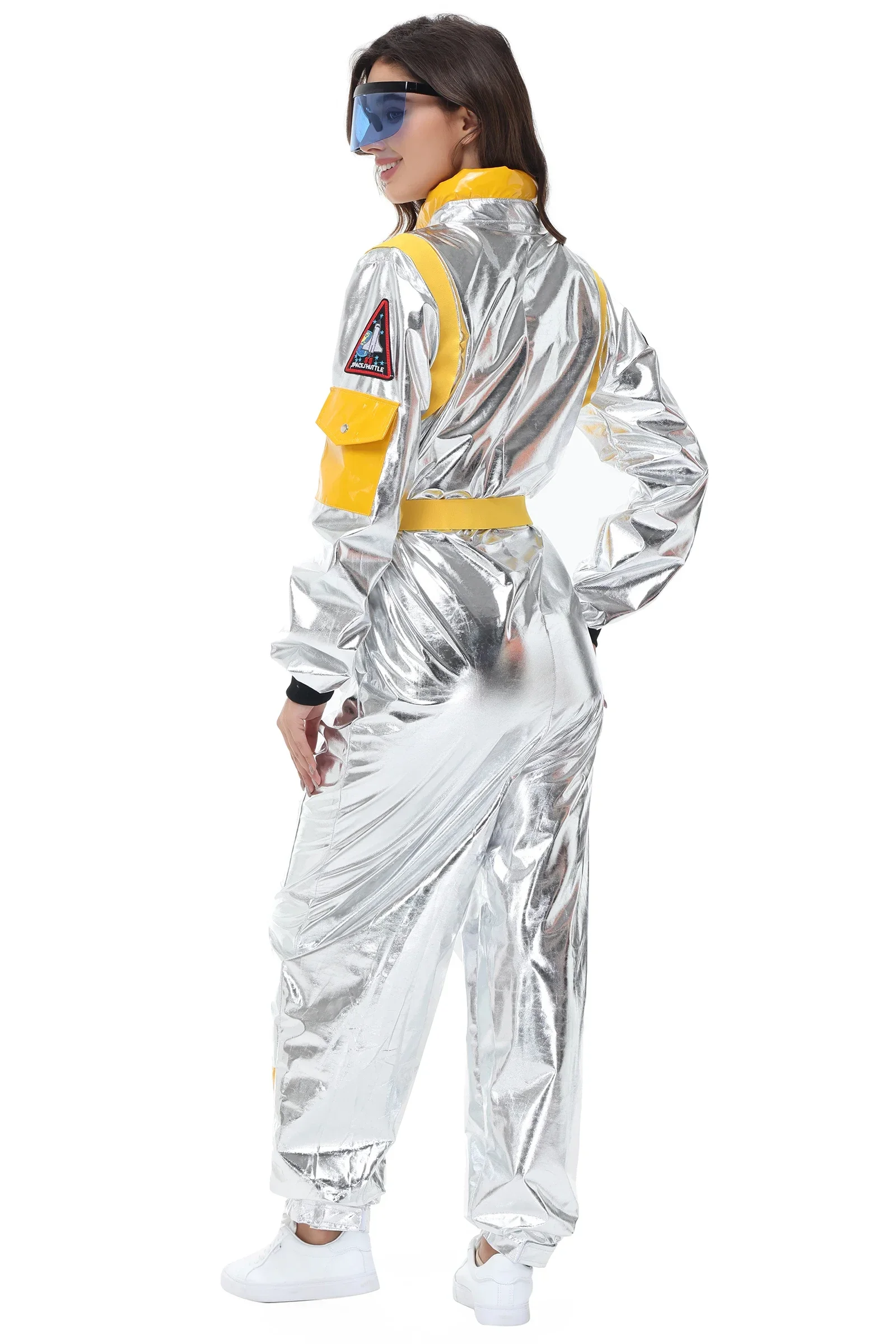 Costume d'astronome imbibé d'espace pour hommes et femmes, argent, cosplay, habillage de fête de famille, Halloween, adulte, enfants