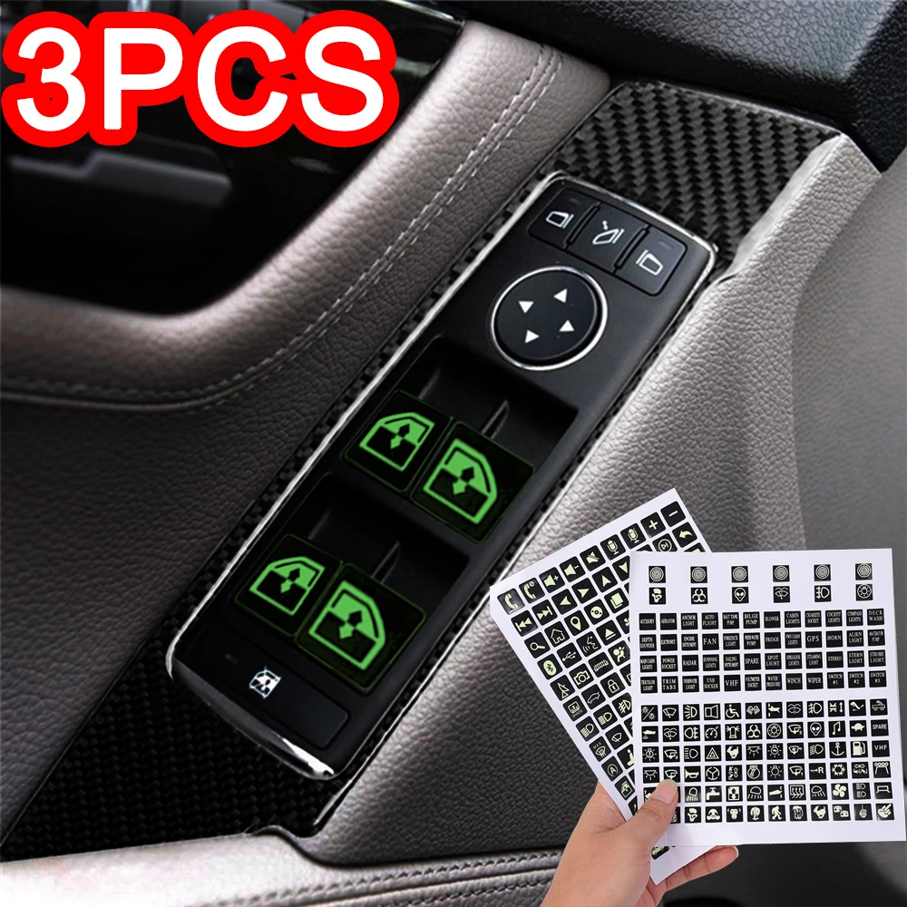 Car Window Button Luminous Sticker Door Switches Night Fluorescent Decals Lifter Switch Panel Decals Multifunctional Accessories