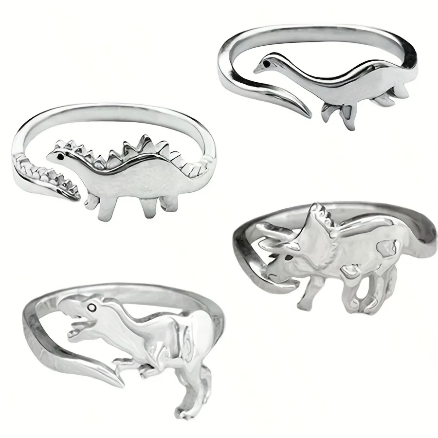Retro style women's adjustable dinosaur ring - unique Jurassic design, simple yet elegant style, silver finish, comfortable image 3