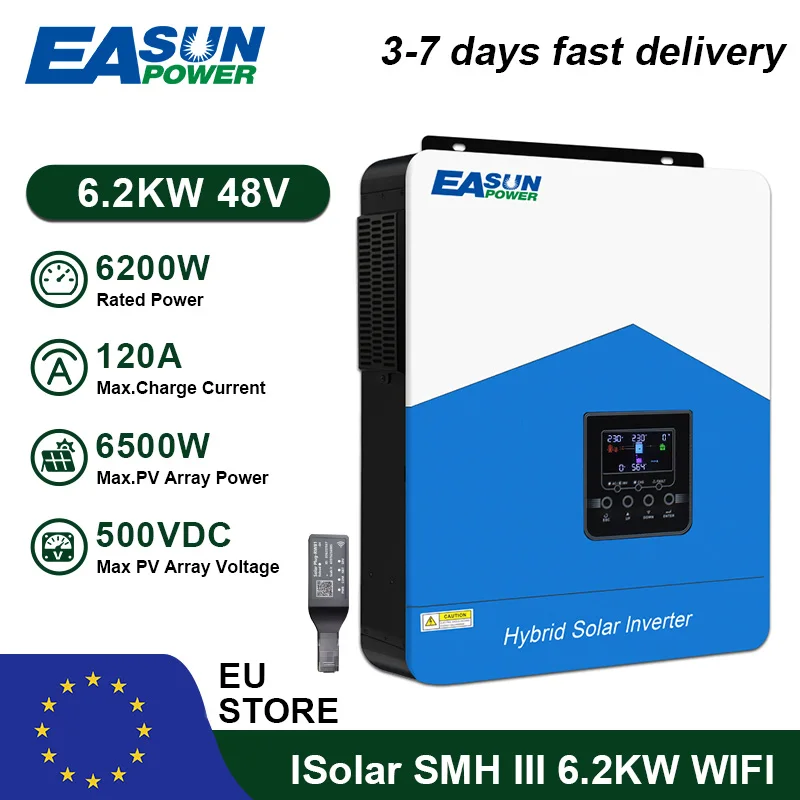 EASUN POWER 6.2KW 4.2KW 3.2KW 2.2KW inversor Solar híbrido con WIFI MPPT 120A carga 12V/24V/48V LiFePo4 batería PV salida 500V