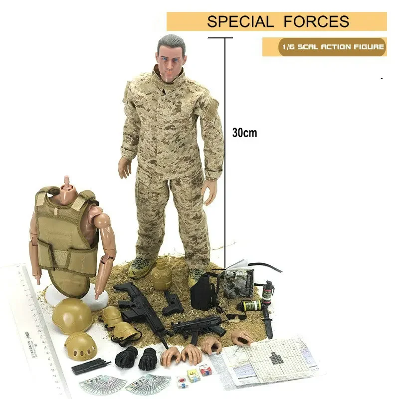 Figurka żołnierza sił specjalnych w skali 1/6 z brońą i sprzętem 30 cm Figurka wojskowa Model Zabawki wojskowe dla chłopców Prezent