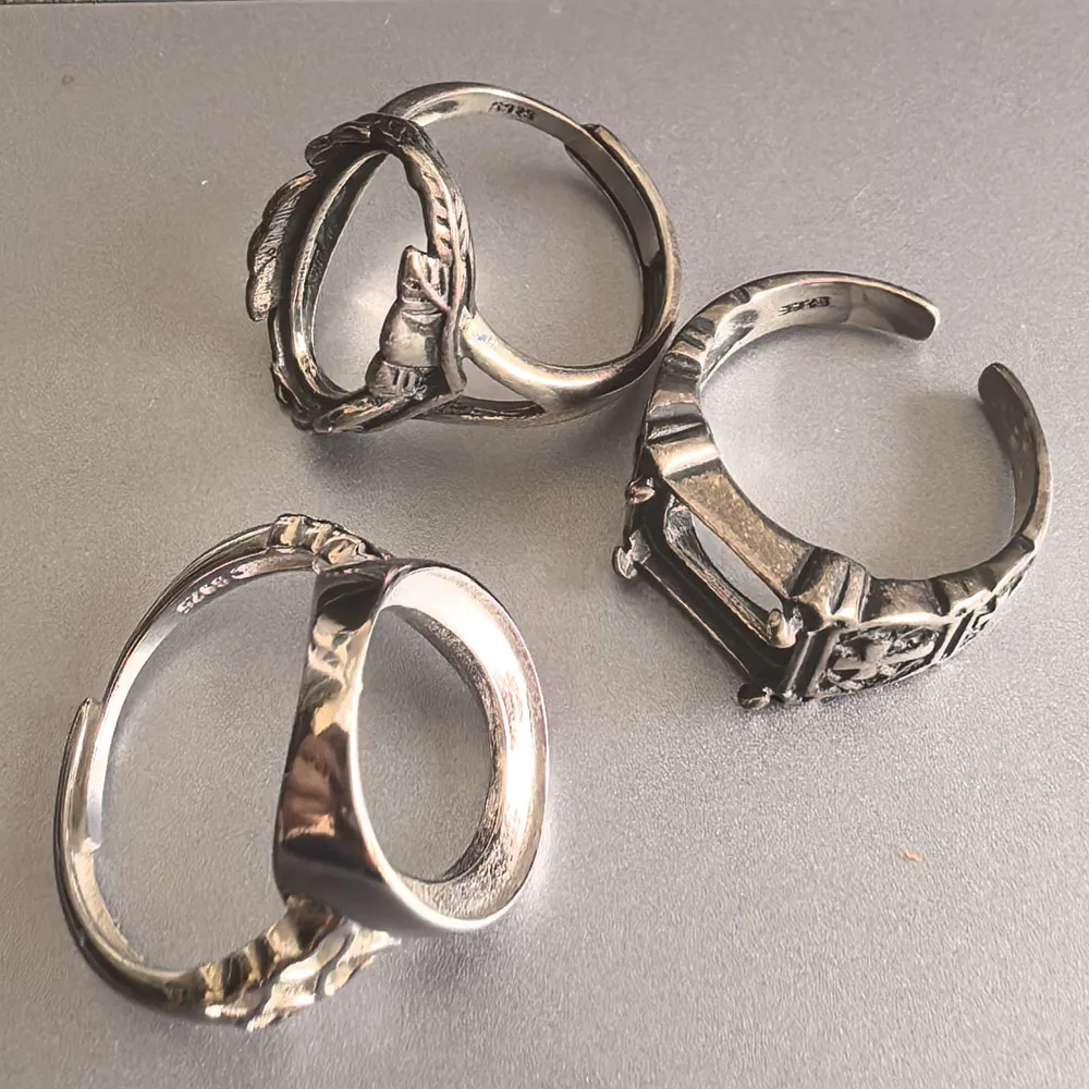 

925 Sterling Man Adjustable Ring Sterling Silver Ring Settings Blank Ring Setting for Gemstone Inlay Jewelry DIY Supplier
