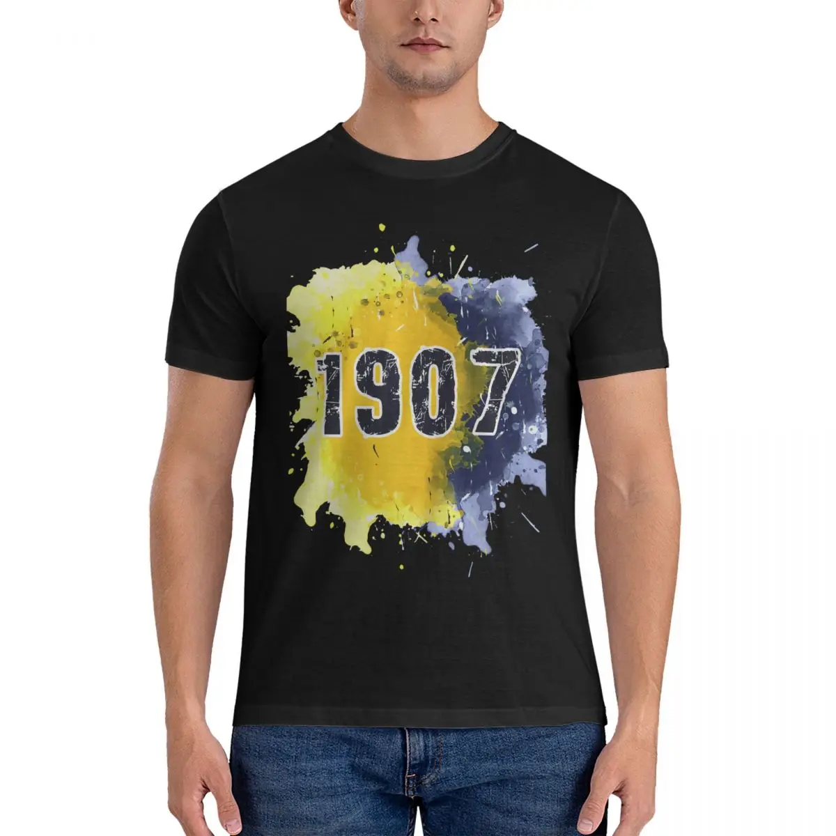 Watercolor 1907 Design Men T Shirts Fenerbahce Amazing Tee Shirt Short Sleeve Crew Neck T-Shirt 100% Cotton Graphic Tops