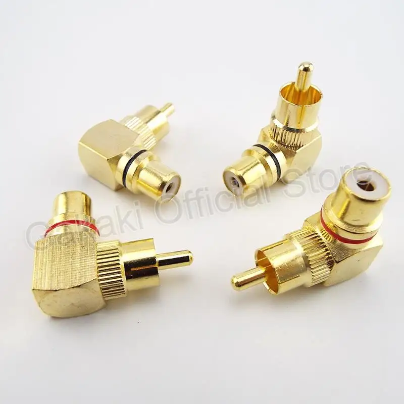 Conector RCA de ángulo recto macho a hembra, adaptadores de enchufe de 90 grados, conectores de Audio tipo L F a M, Latón chapado en oro, 4 piezas