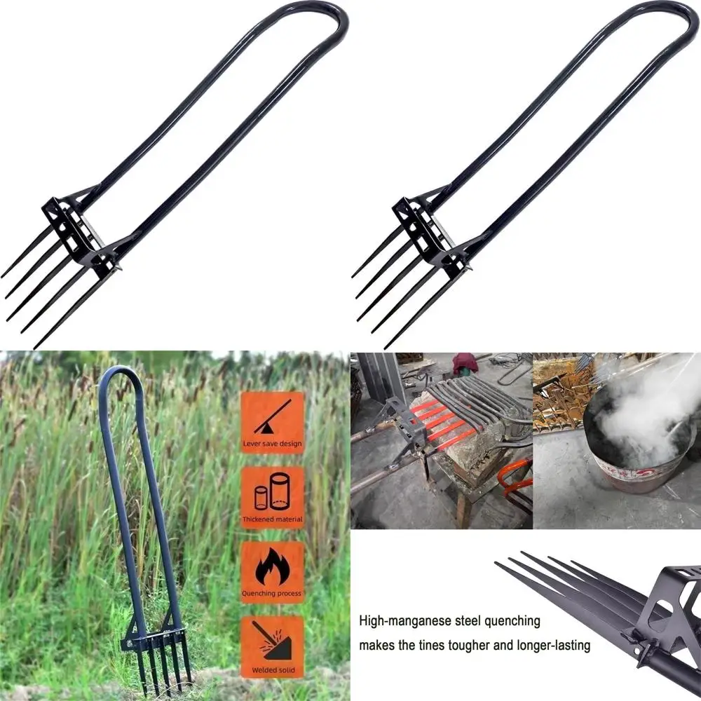 

Ergonomic 46 Dual Handle Steel Garden Broadfork with 5 Tempered Tines for Soil Aeration, Weeding, and Planting