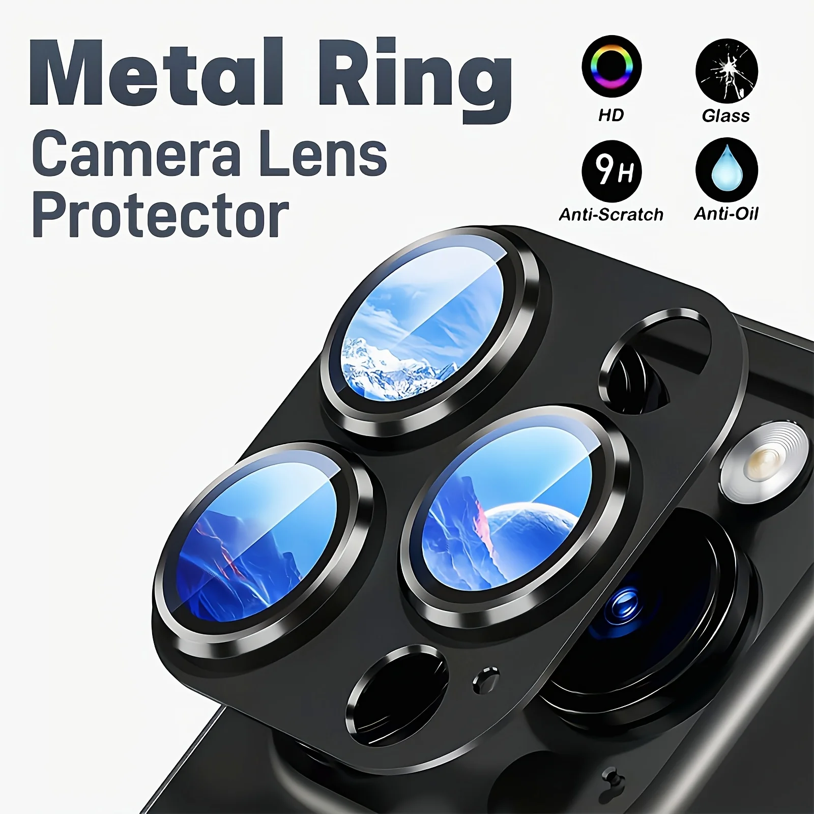 1 Pcs Metal Ring Tempered Glass Camera Lens Screen Protecto Compatible With IPhone 16/15/14, Full Coverage Protection