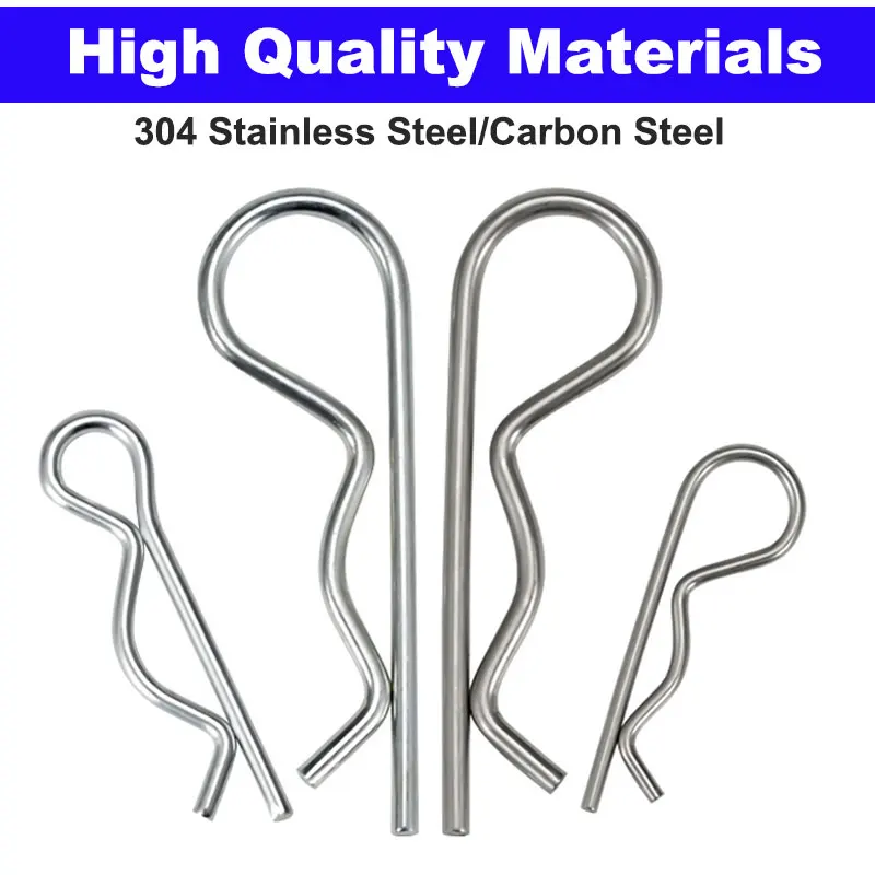 R Type Spring Cotter Pin 304 Stainless Steel Metal Pins Wave Shape Split Clip Clamp Carbon Steel Tractor Pin for Car Lock System