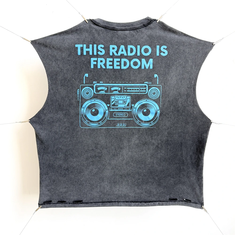 Washed Saint KLF Freedom Radio Vintage Sleeve Cut Sleeveless T-Shirt Men Women Best Quality Top T Shirt Tee Tops