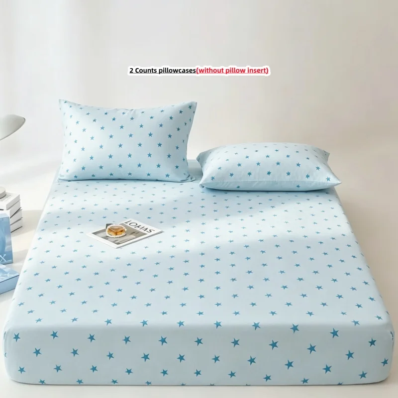 3Pcs Starts Fitted Bed Sheet With Elastic Band Anti-slip Adjustable Mattress Cover (Pillowcase without pillow core))