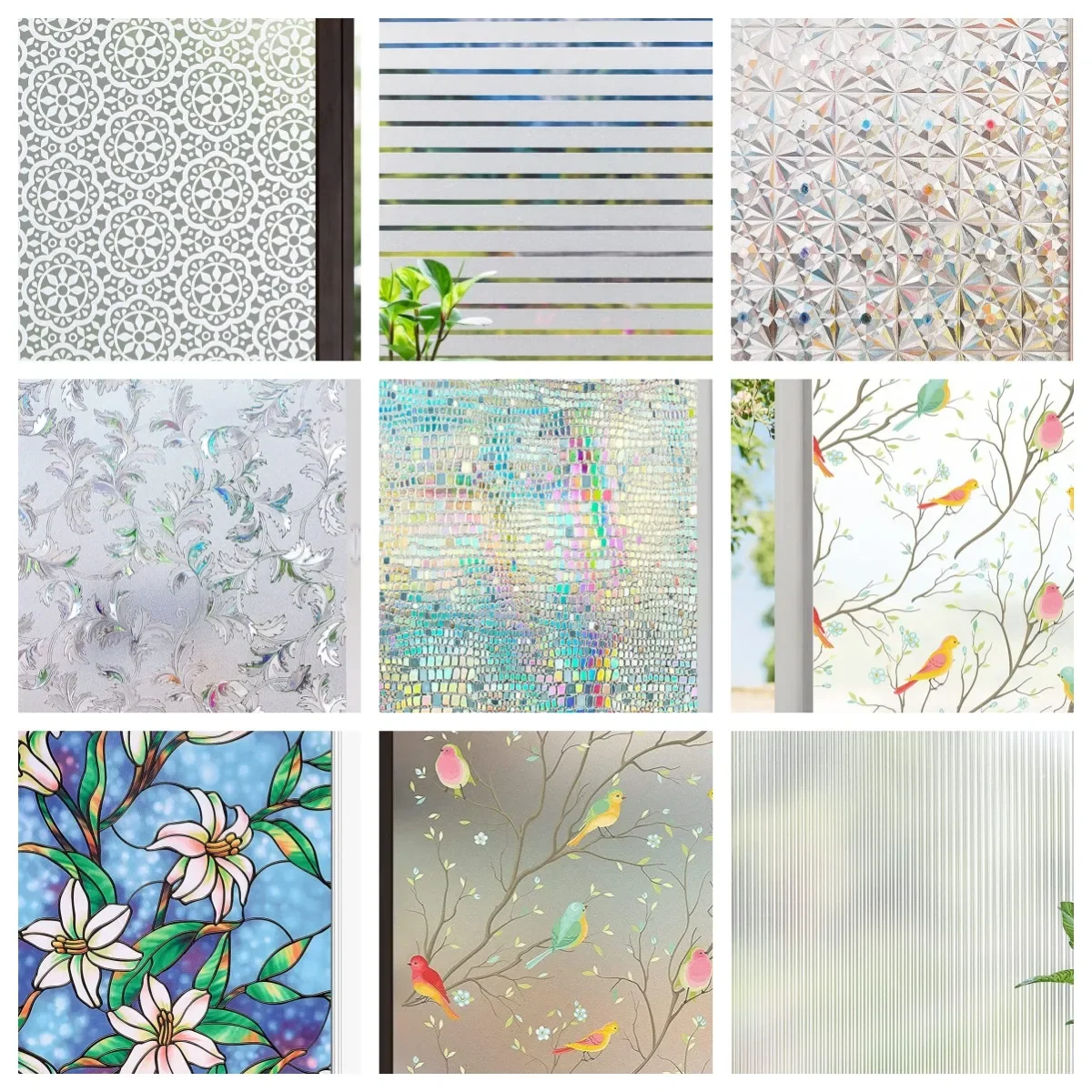 

Privacy Window Film Static Cling Decorative Sun Blocking Non-Adhesive Anti-UV Protection Heat Control Glass Stickers for Home