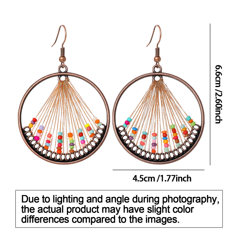 مجموعة أقراط بوهو كلاسيكية مصنوعة يدويًا، أقراط مطرزة على شكل دمعة دائرية هندسية مثالية للحفلات والارتداء اليومي والتنقل في العطلات