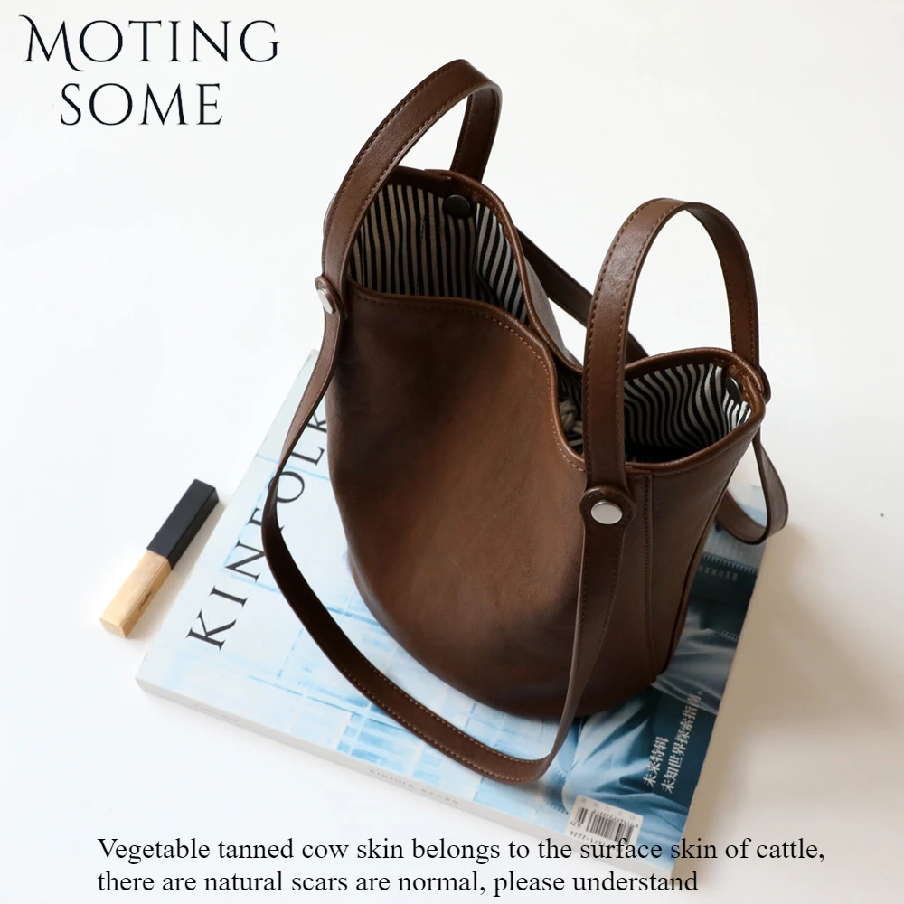 Motiongsome borsa retrò donna borsa a secchiello in pelle bovina conciata al vegetale borsa a tracolla Vintage Lady Commuter di grande capacità 2024