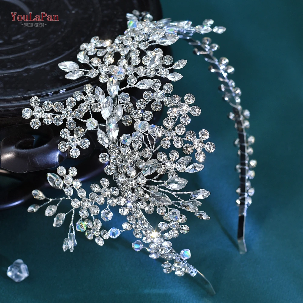 YouLaPan Handmade Rhinestone Flower Bride Head Hoop Accessories Princess Wedding Party Banquet Silver Color Headpieces HP992 image 5