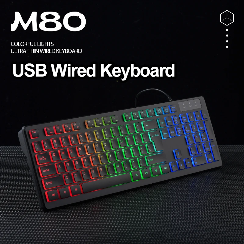 APAYADO M80 Quiet Office Wired Keyboard Thin-Film Structure 495g Weight 148CM Long Cord Full Layout USB Computer Keyboard