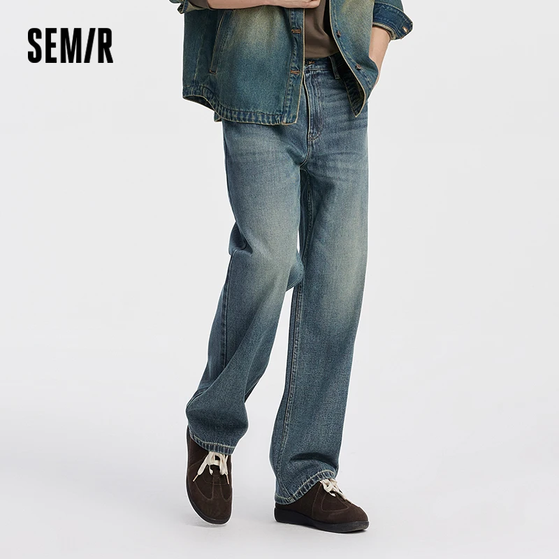 Semir Men Jeans Retro Washed Loose Straight Soft Durable Denim Casual Style Autumn Long Pants Outdoor Wear 2026