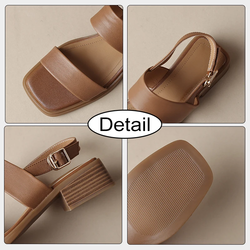 JOZHAMTA Size 34-41 Women Sandals Genuine Leather Chunky Low Heels Shoes For Women Summer 2023 Retro Heel Sandals Casual Shoes