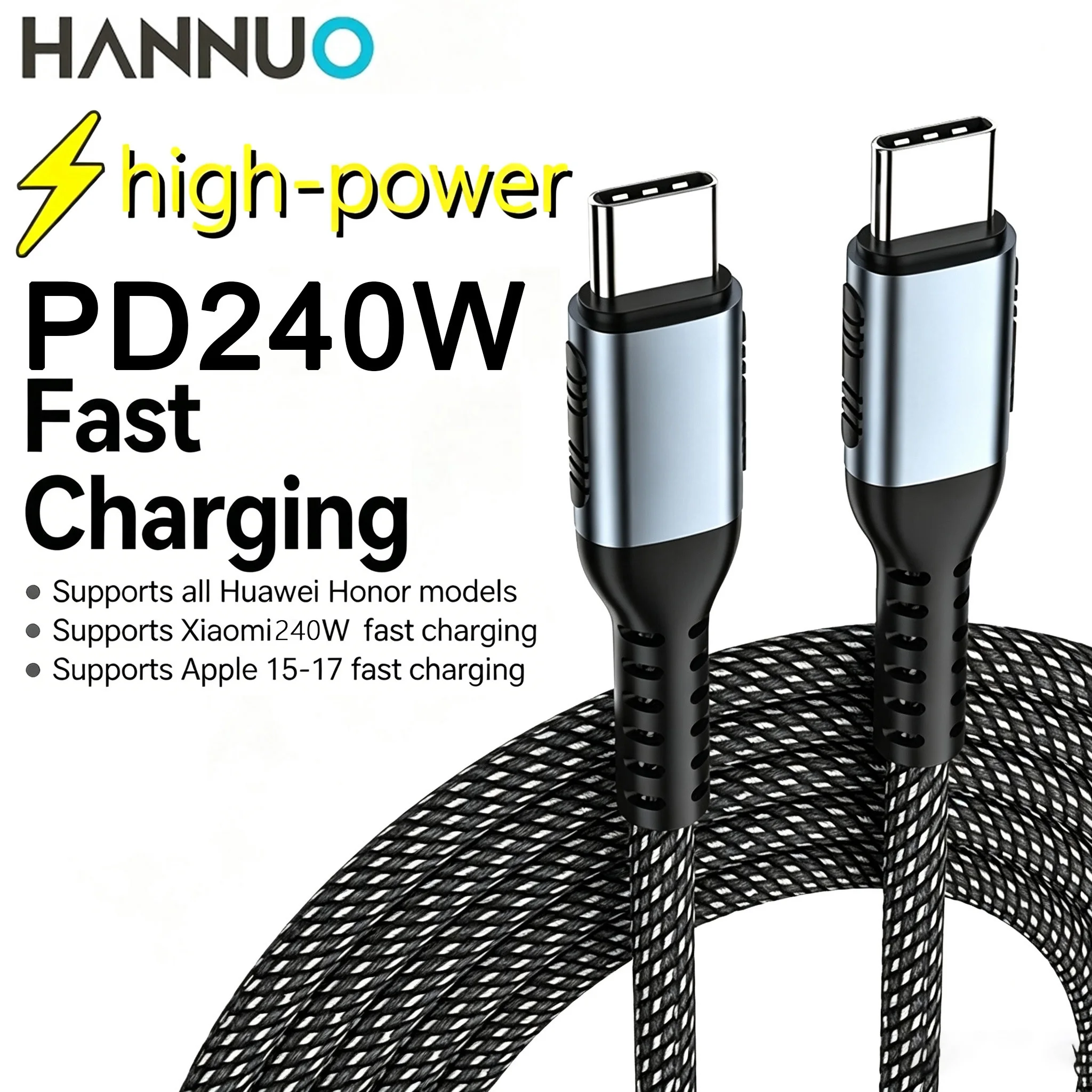 HANNUO USB C to USB Type C Cable for iPhone MacBook Pro Quick Charge PD 240W 5A Fast Charging for Samsung Xiaomi Charge Cable