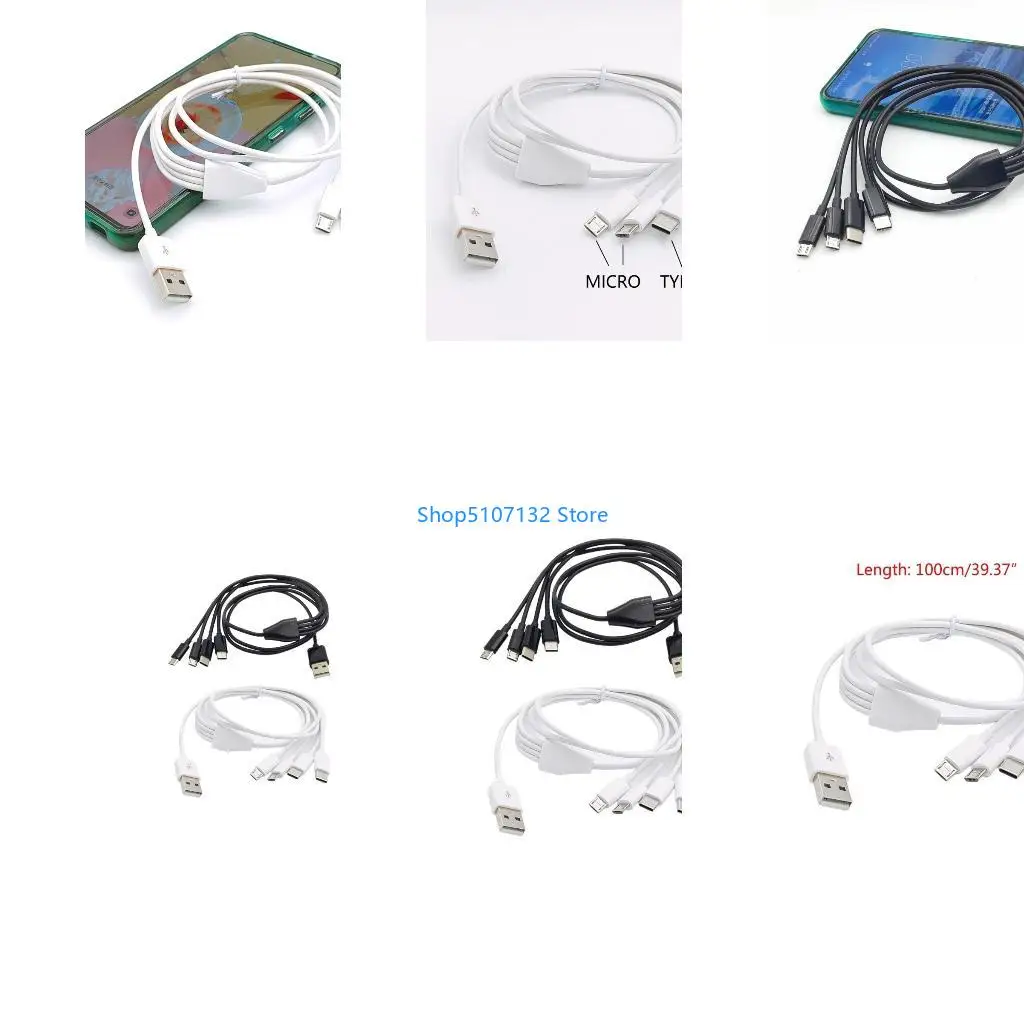 87HD Multi Charging Cable 2xType-C/2xMICRO USB Connector Cable Power Cord OD 3.0MM PVC Wires 4Connectors
