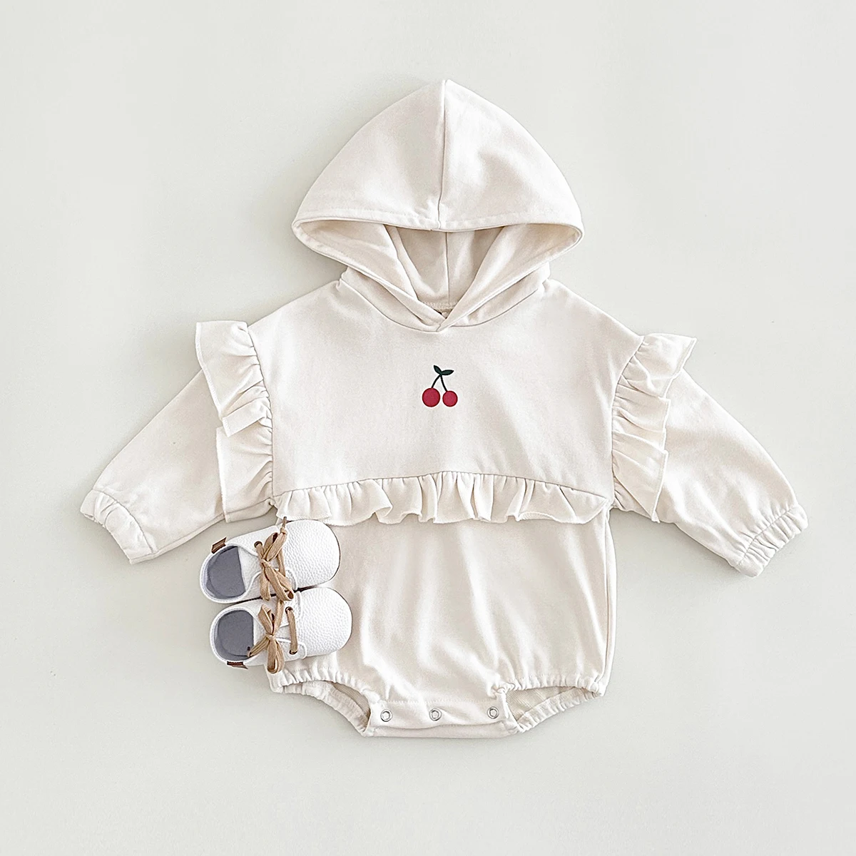 Ins Girl Baby Clothes Infant Hooded Triangle Button Baby Romper Autumn Toddler Bodysuits & One-pieces Cherry Flounce