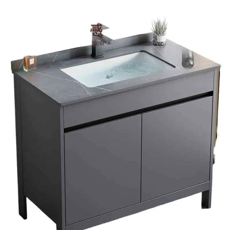 

Space aluminum floor-to-ceiling rock slab bathroom cabinet combination bathroom ceramic integrated