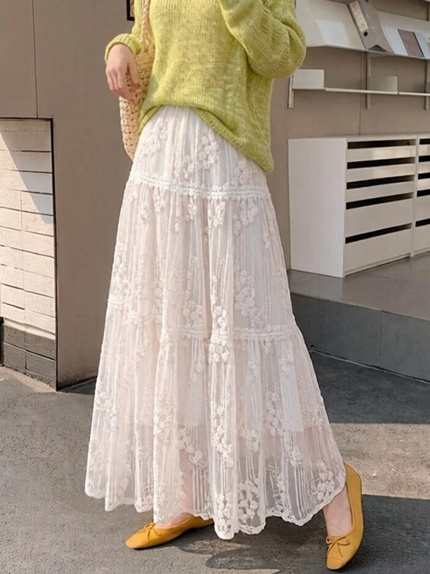 

Emily Clud Recommended 3D Flower Lace High Waist A-Line Long Skirt Spring Summer Fairy T f Skirt Women's plus Size