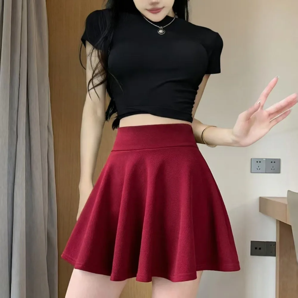 Comfortable Polyester Pleated Skirt Elastic Casual Mini Skirt Half Skirt Women