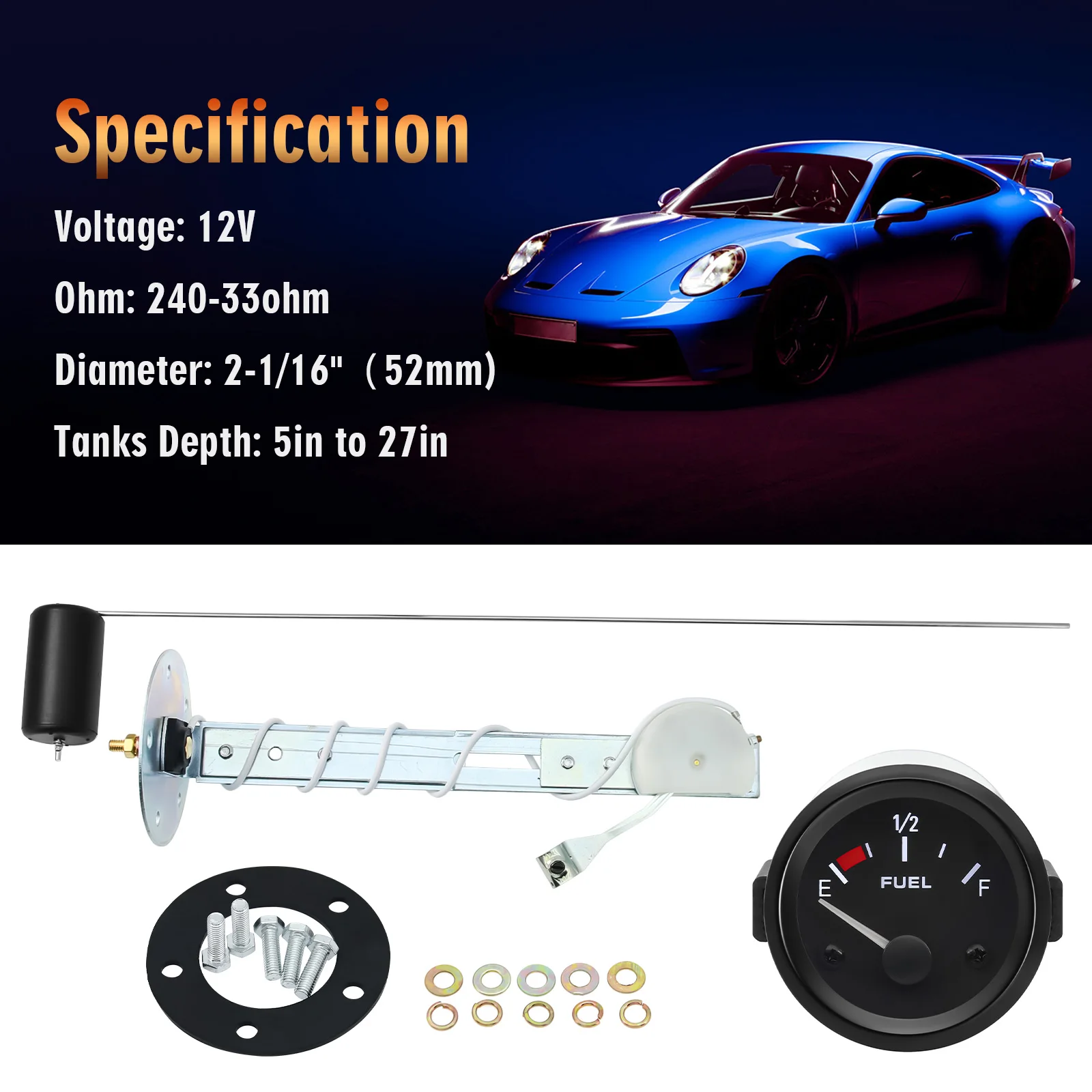 Universal 2" 52MM Fuel Level Gauge + 240-33ohm Fuel Level Sensor Automotive LED Digital Instrument Panel 12v Car Truck Gauge