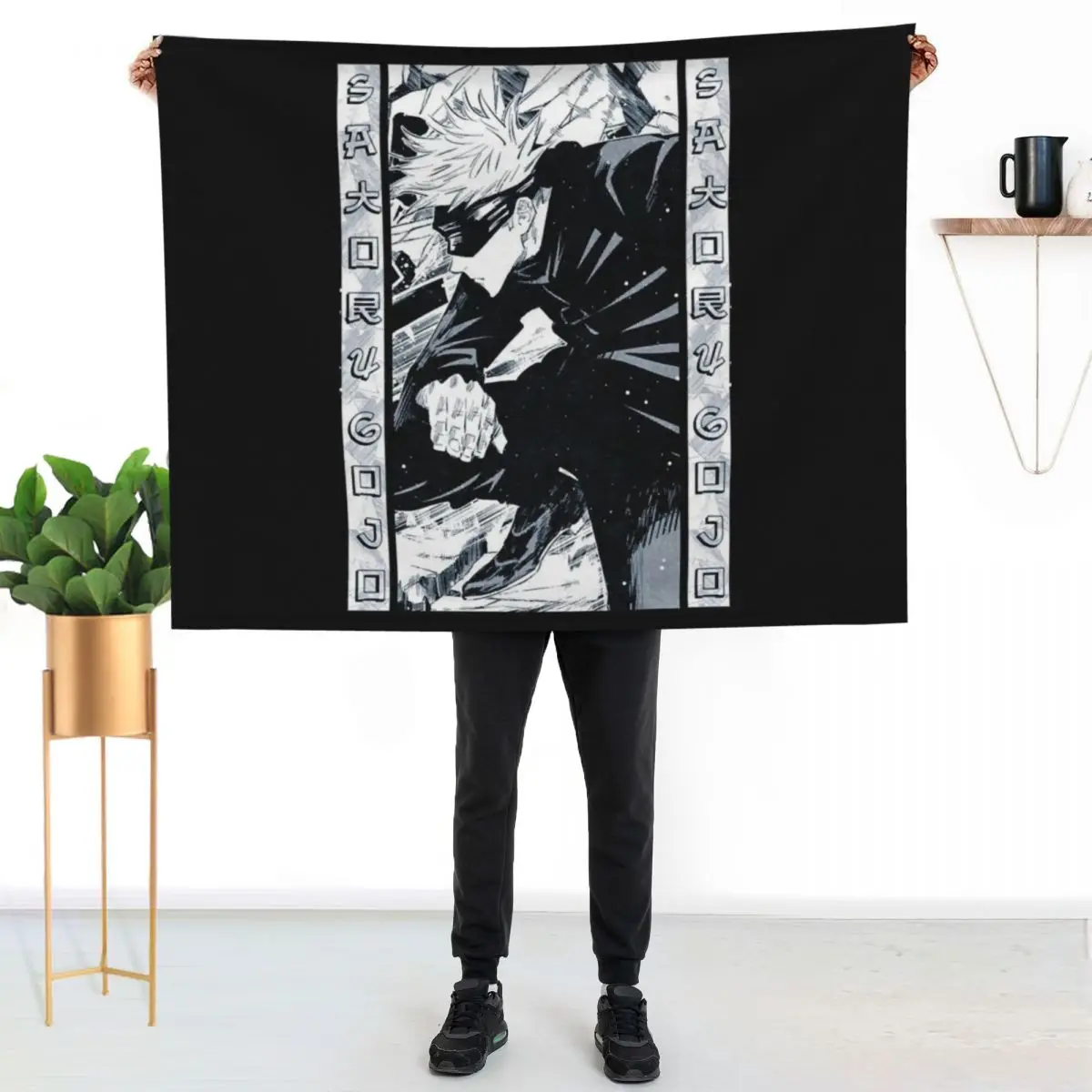 Satoru Gojo Manga Panel Artwork Throw Blanket Soft Bedroom Blanket for Night Sleeping