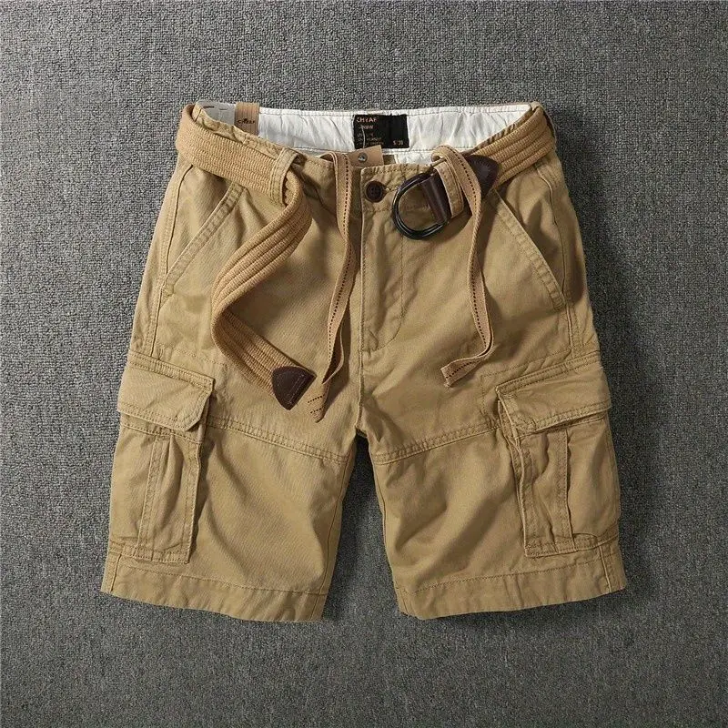 Male Short Pants with Pockets Solid Baggy Men's Cargo Shorts Vintage Y2k Nylon Streetwear Japanese Street Style Popular New In