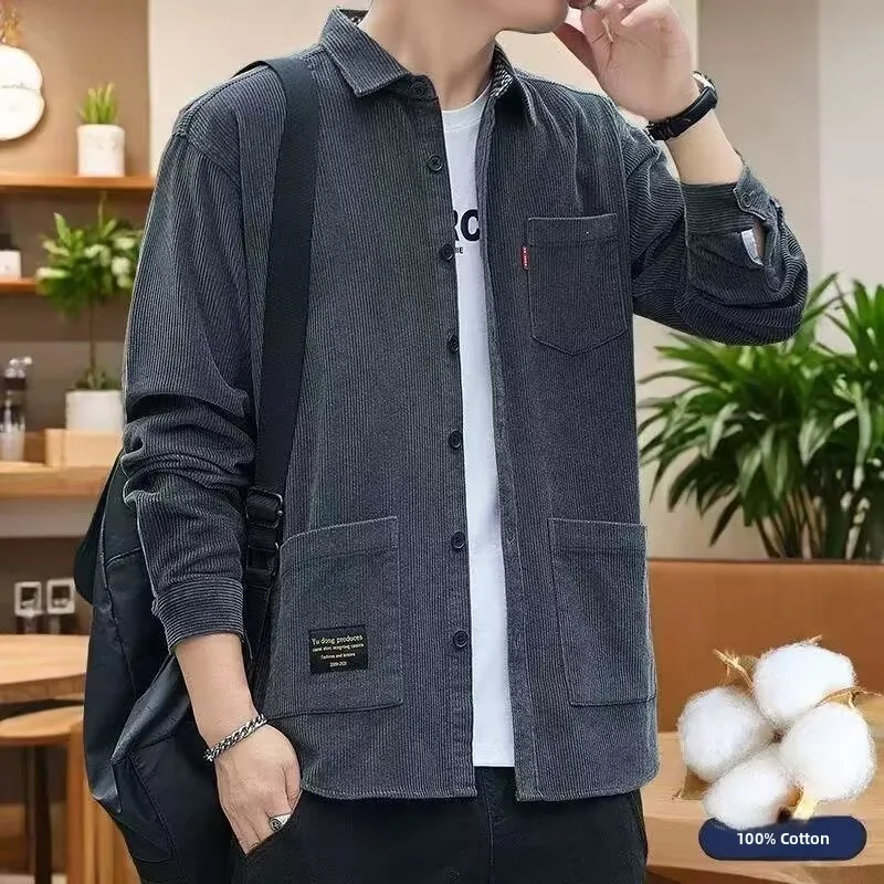 Мужская повседневная свободная вельветовая куртка American Sle Long Sve, весенне-осенняя новая верхняя одежда Sle, модная рабочая одежда irt