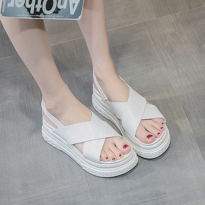 

7cm Platform Sandals Wedge Shoes Summer Women Genuine Leather Full Cow Women Slides Beach Shoes Sandalias Mujer