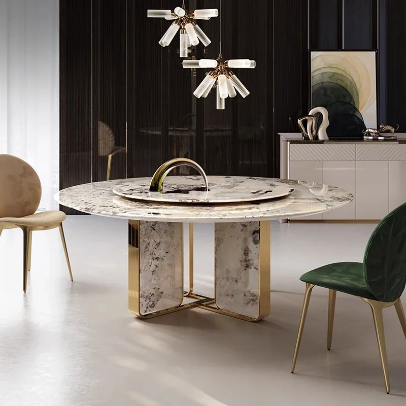 

Light luxury high-end Pandora natural luxury stone round dining table villa large flat floor