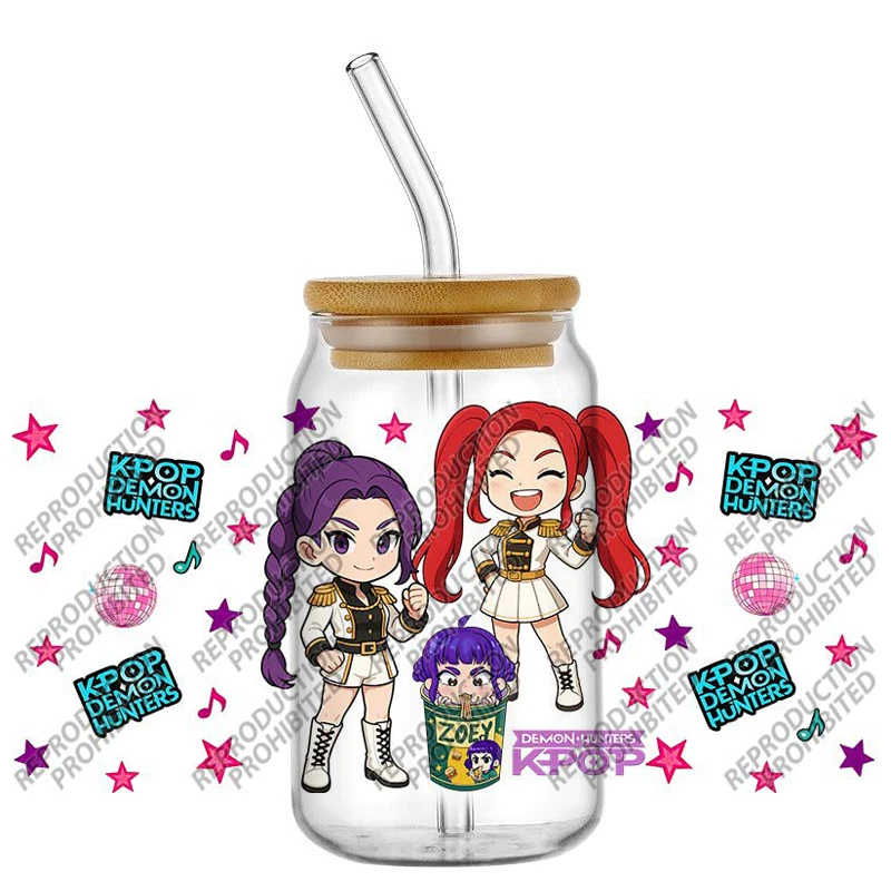 新しいKPOP漫画ハンターデザイン簡単剥離防水パーティーDIYデカール3D転写uvdtfタンブラーステッカー16オンスuv dtfカップラップ