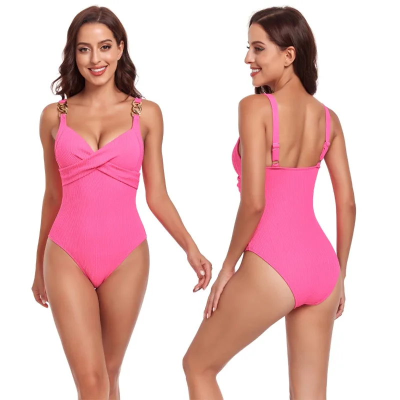 

Conservative Pure Color One-Piece Swimsuit for Women Large Size Beachwear Sportswear
