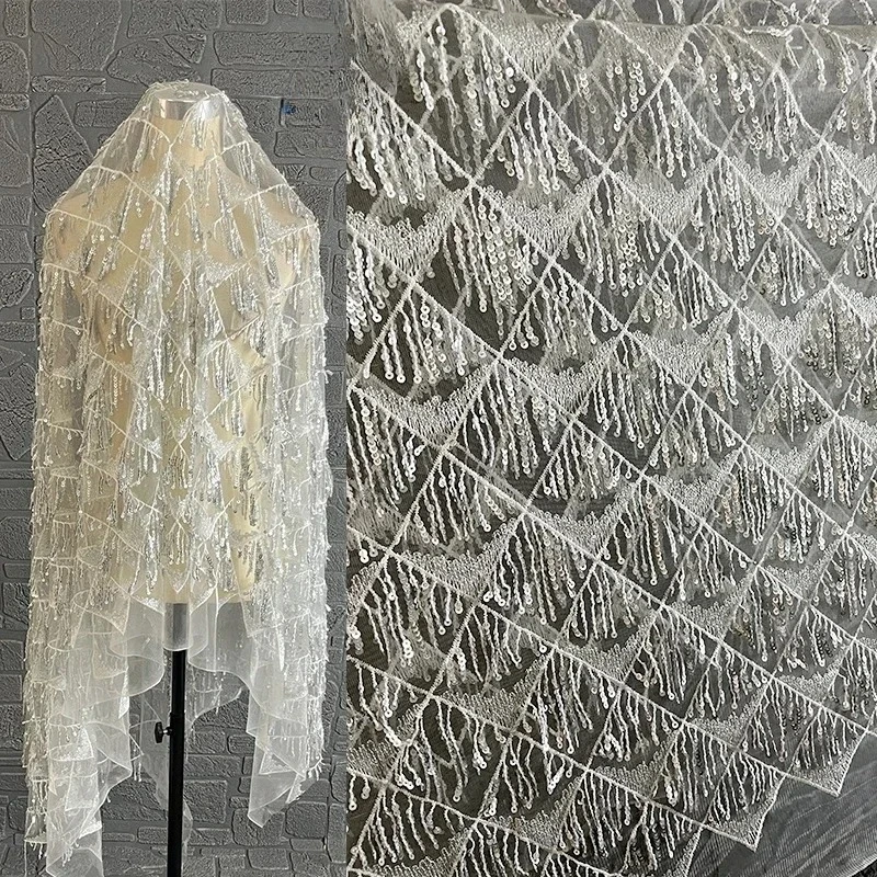 

Ткань с кисточками и блестками, серебряная сетка, костюм для сцены, дизайнерский материал из полиэстера, ткань для шитья одежды по метрам, сделай сам