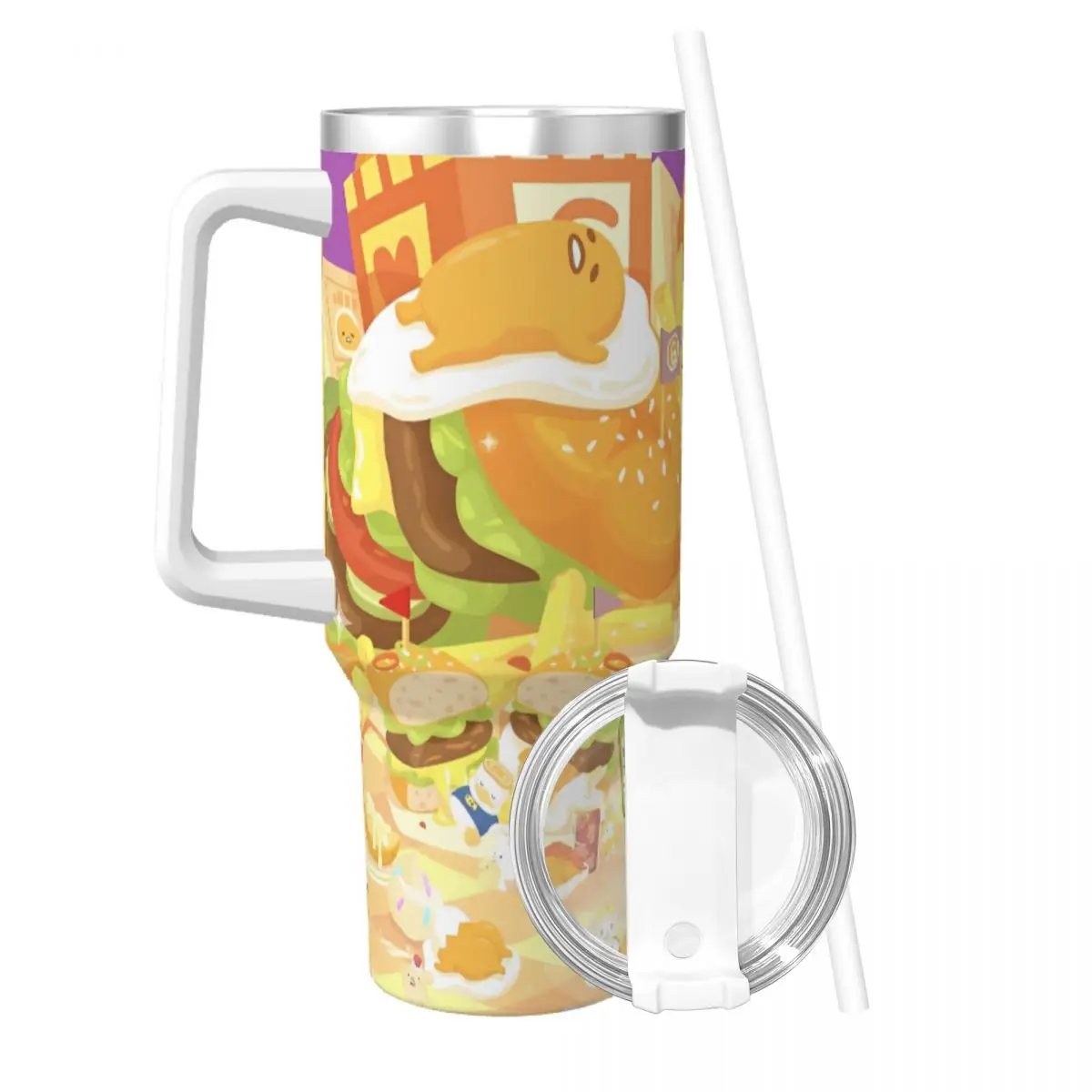 Sanrio Gudetama Egg Printed Stainless Steel Tumbler Travel Mugs Cup Large Capacity Coffee Mug Leakproof Cold Drink Water Bottle