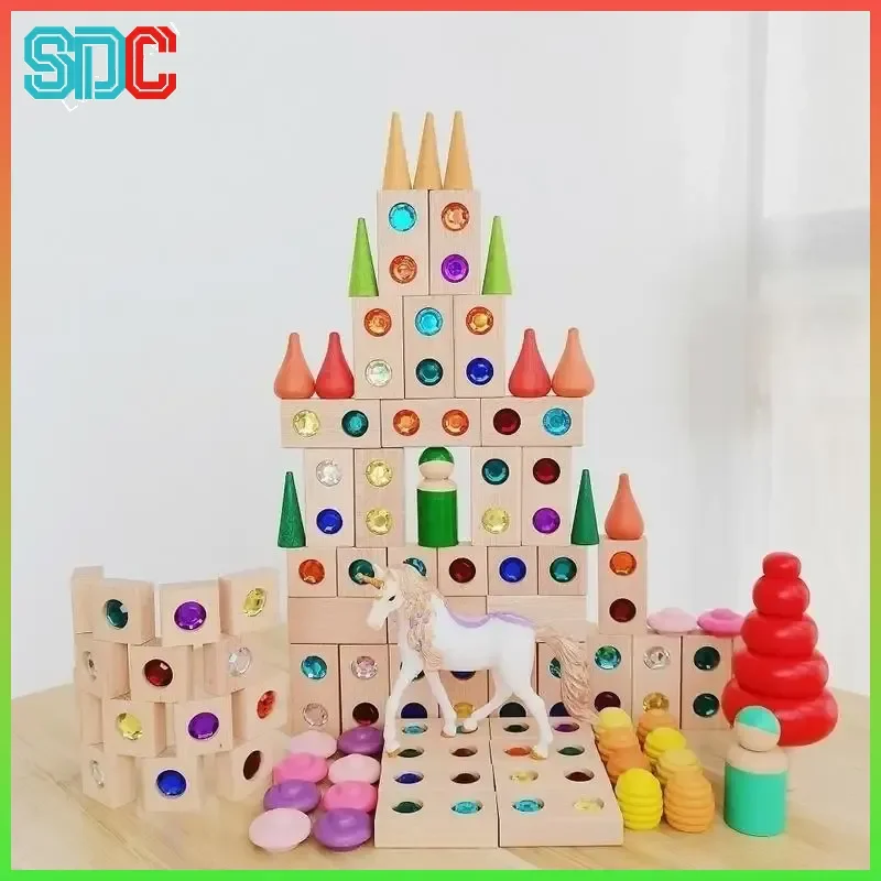 Jouet en bois blocs de pierres précieuses arc-en-ciel blocs de construction empilables jouets blocs en bois naturel blocs pour enfants apprendre la réfraction transparente