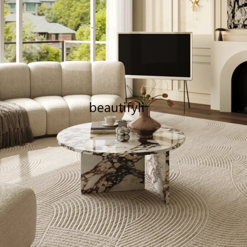 

French Natural Dali Stone Endtable round Living Room Cream Style Italian Luxury Stone Endtable