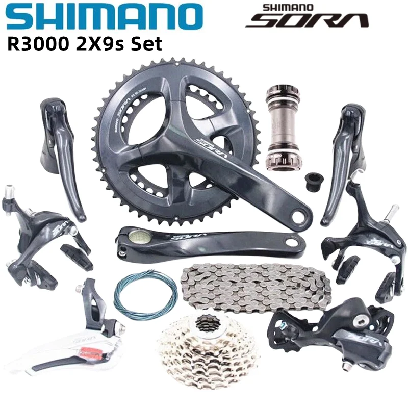 SHIMANO SORA R3000 2x9s Groupset R3000 Crankset DUAL Shifter Front Rear Derailleur Cassette Sprocket HG53 Chain 2x9 Speed Set