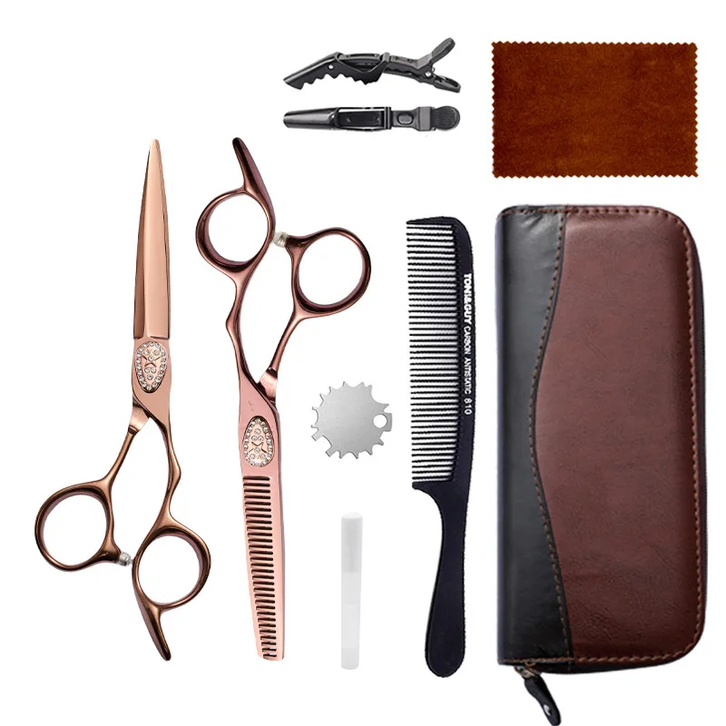 

Hairdressing Scissors Set Professional 6-inch 9CR Stainless Steel Barber Tools with Thinning Straight Teeth Scissors Kit