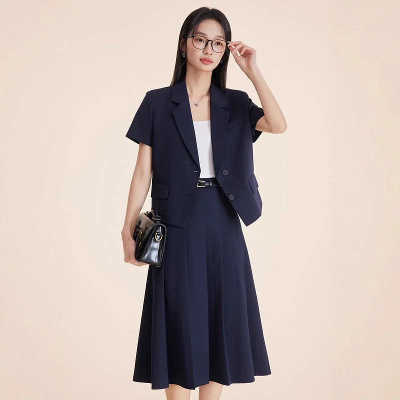 Women's Short Sleeve Suit Dress2025New Summer Formal Occasion Dress Suit for Petite Women Two-Piece Set