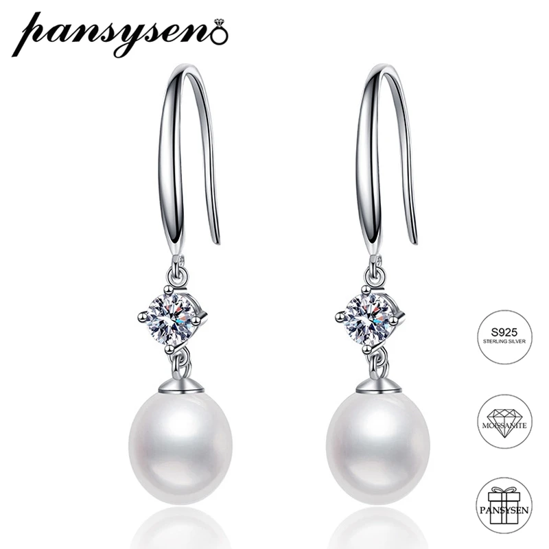 

S925 Sterling Silver 4MM Real Moissanite Drop Earrings Natural Freshwater Pearl Drop Earring Fine Jewlery for Women Wedding Gift