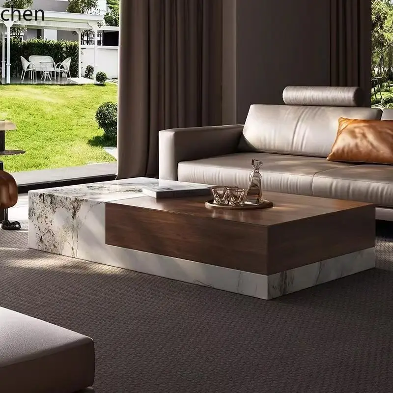 YFY  Minimalist Rock Slab Coffee Table for Home Use, Square Shape, Living Room, Simple Small Apartment, Modern