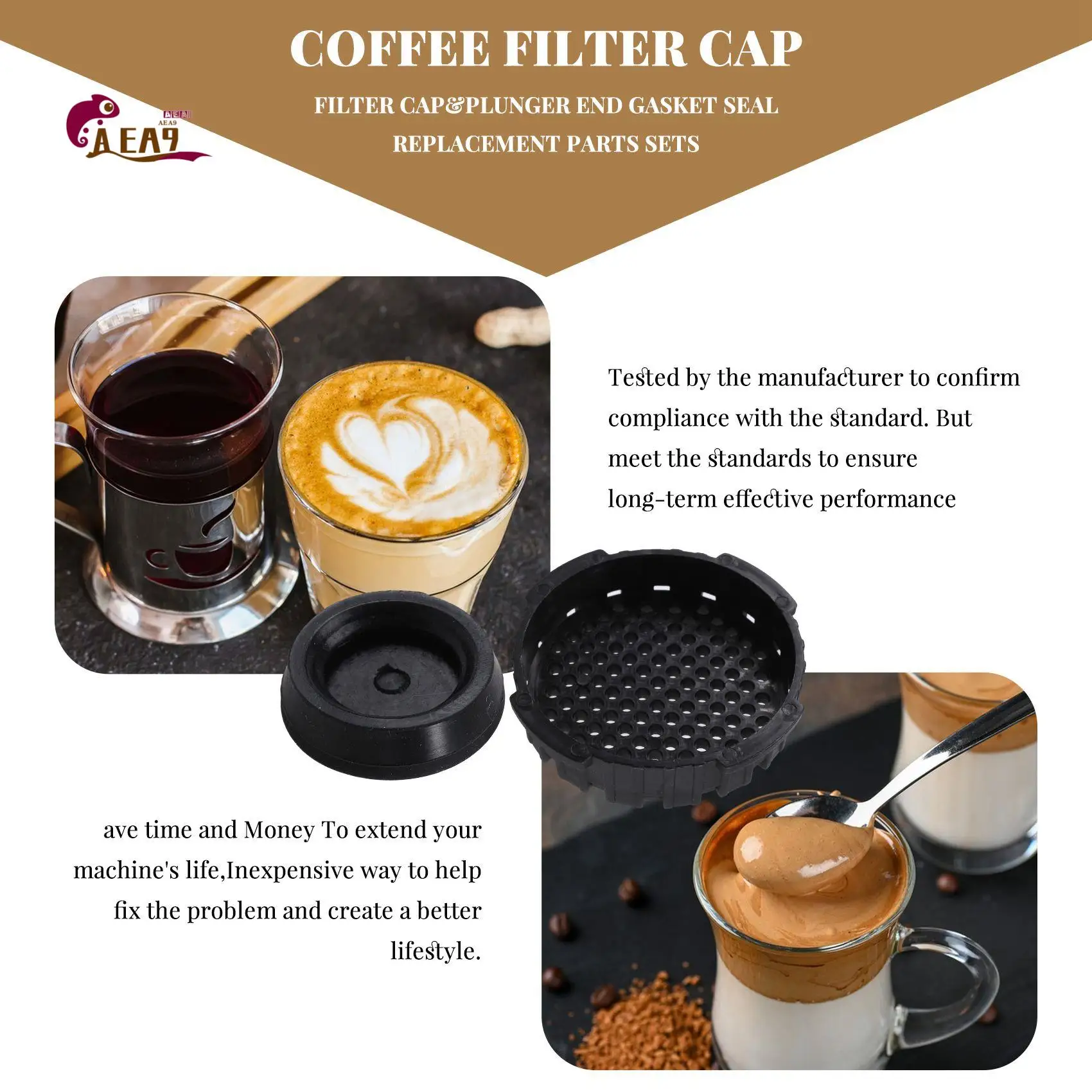 AEA9-Coffee Filter Paper Cap & Plunger End Gasket Seal Replacement Parts Sets Fit For Aeropress Coffee And Espresso Maker